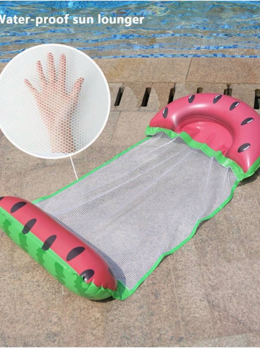Waterproof Inflatable Pool Lounger - Watermelon Design (Pink & Green)